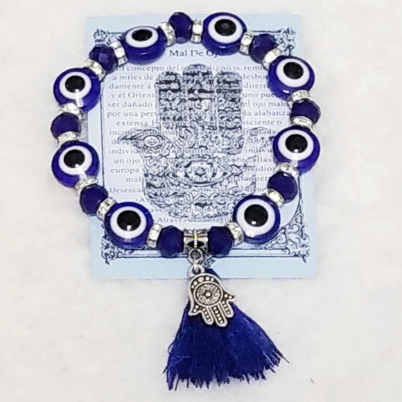 Host Pick 🎉 Hamsa Hand Evil Eye Blue Tassel Protection Bracelet New - Picture 1 of 6